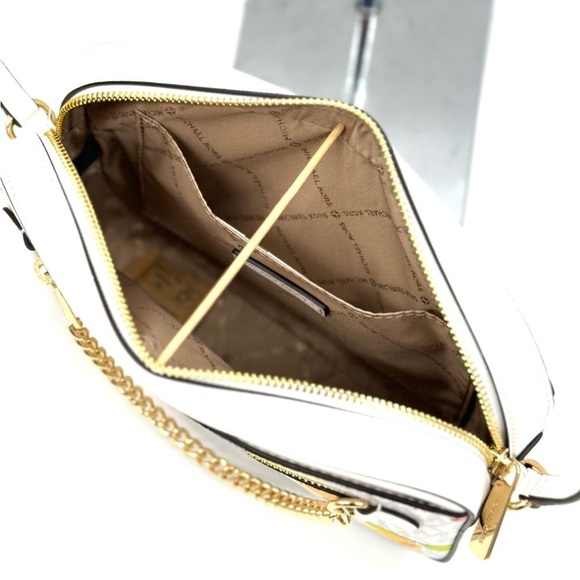 Michael Kors Large EW Zip Chain Xbody Crossbody Bag Optic White Multi - Picture 8 of 11
